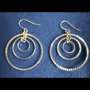 Fun Silver Circle Dangling Earrings, NWOT